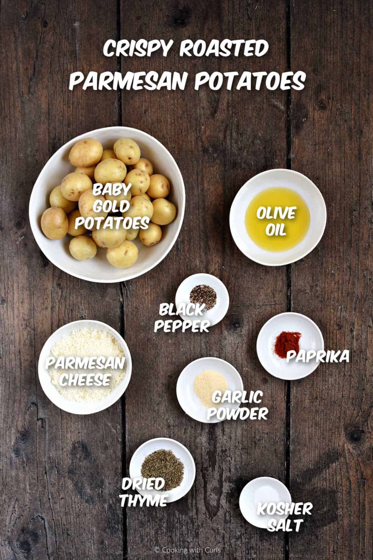 Ingredients needed to make parmesan roasted potatoes.