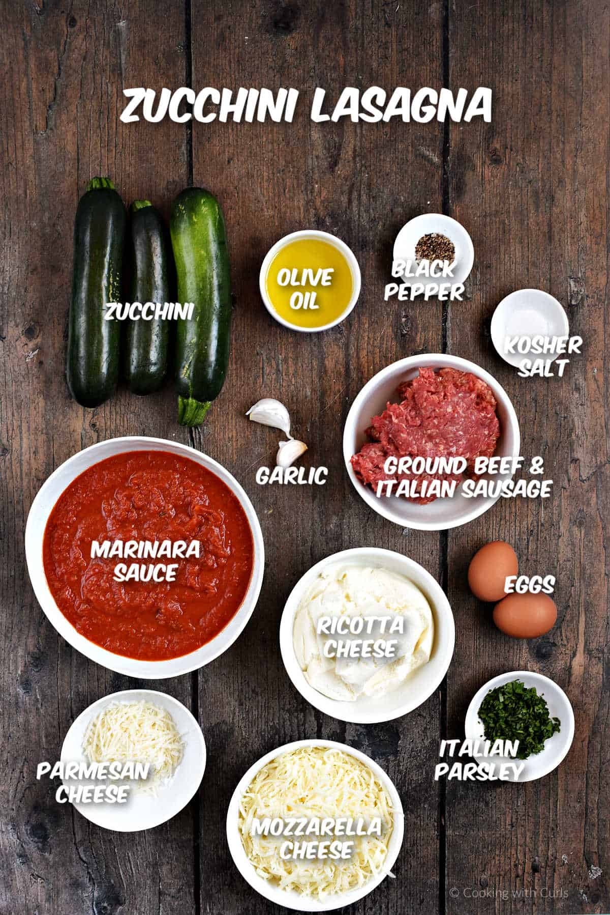Zucchini Lasagna ingredients.
