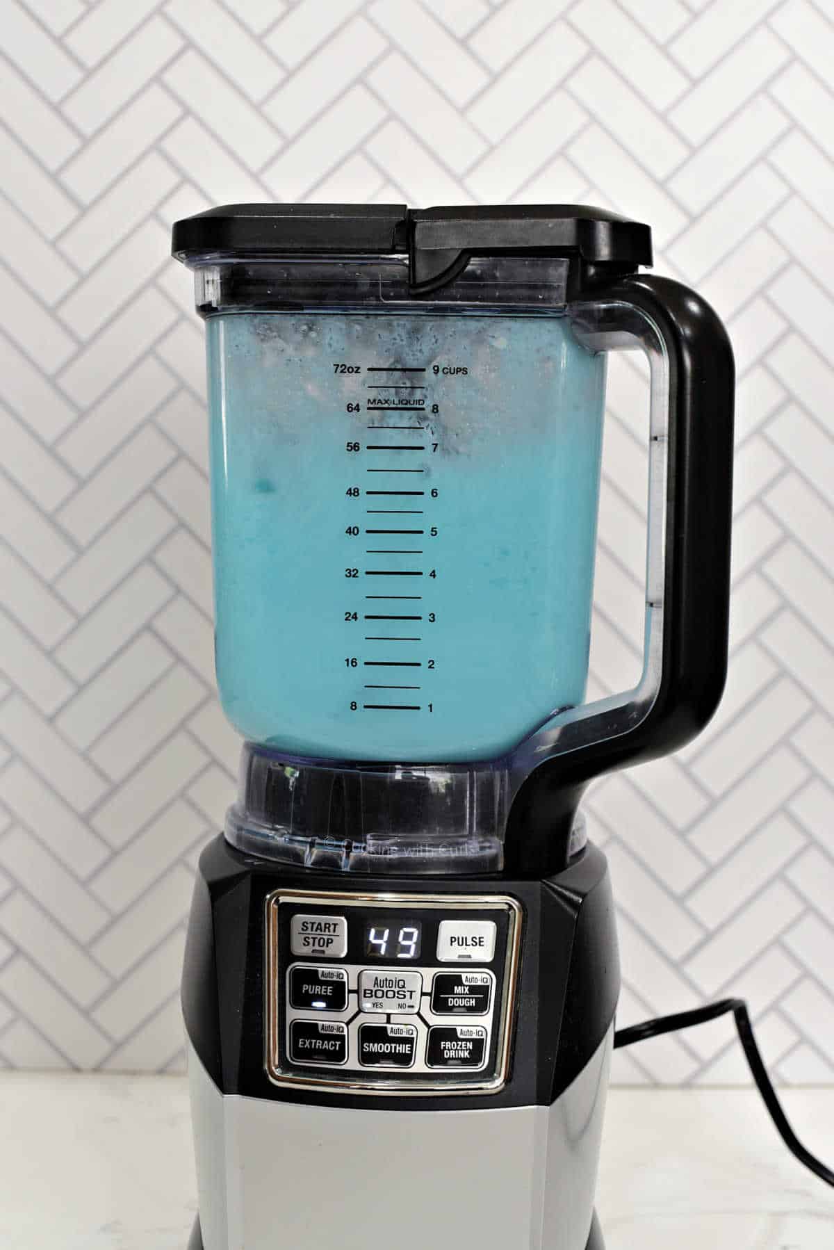 Blue Hawaiian cocktail in a blender.