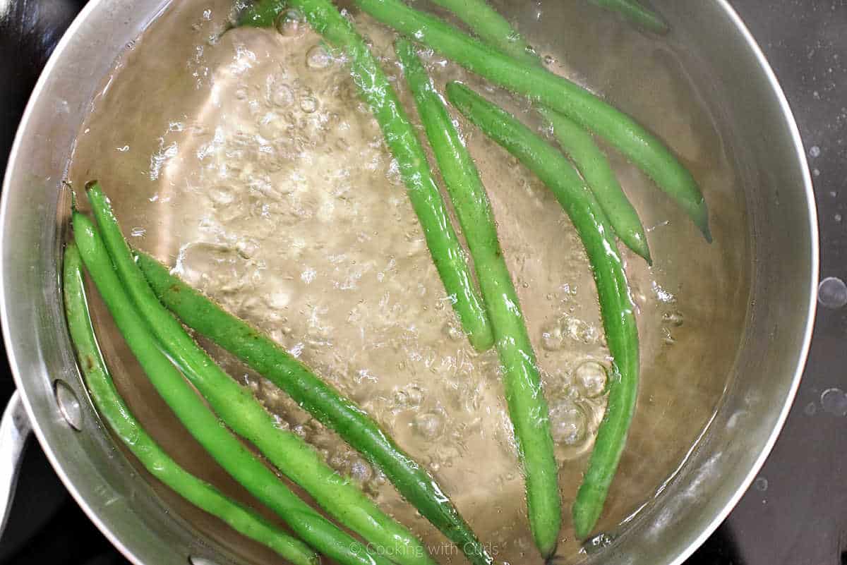 French green beans in boiling water.