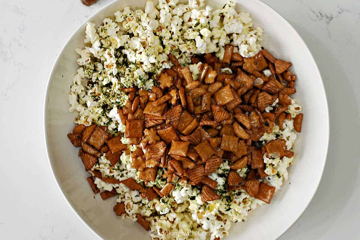 Hurricane popcorn ingredients in a large bowl.