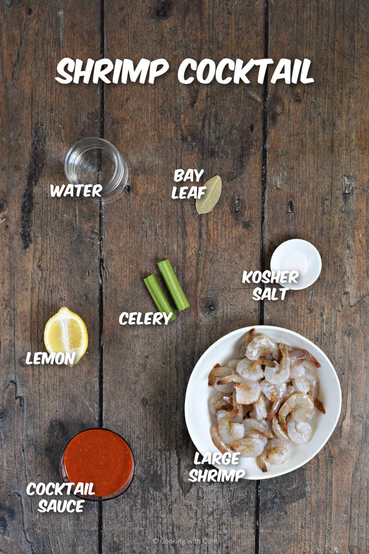 Ingredients needed to make shrimp cocktail and homemade cocktail sauce.