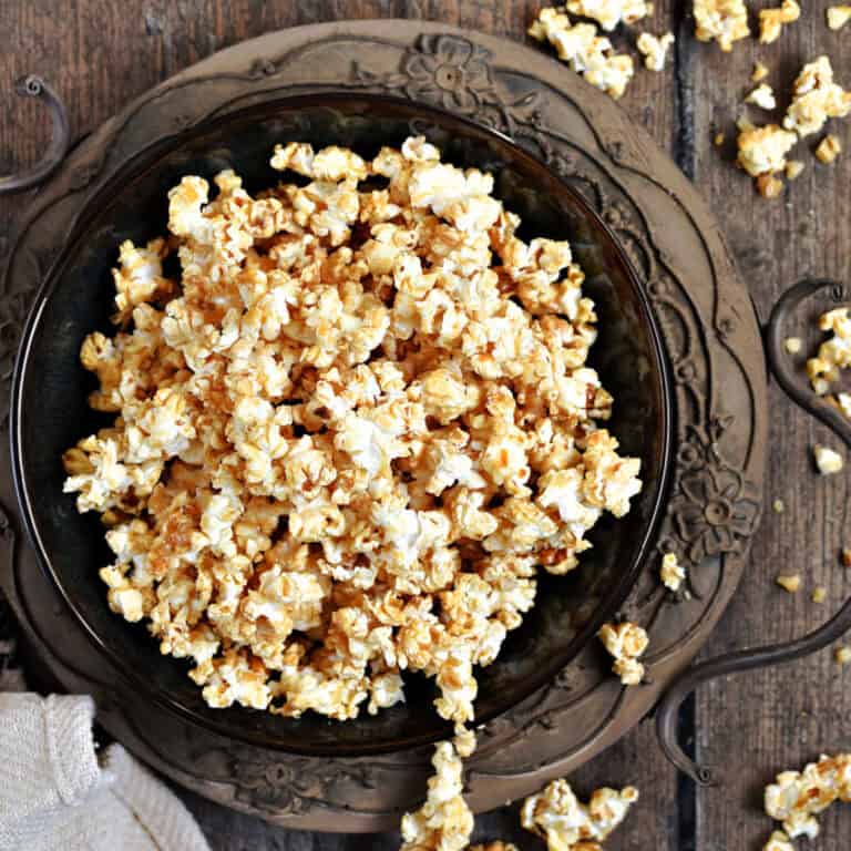 Baklava popcorn overflowing a serving bowl.