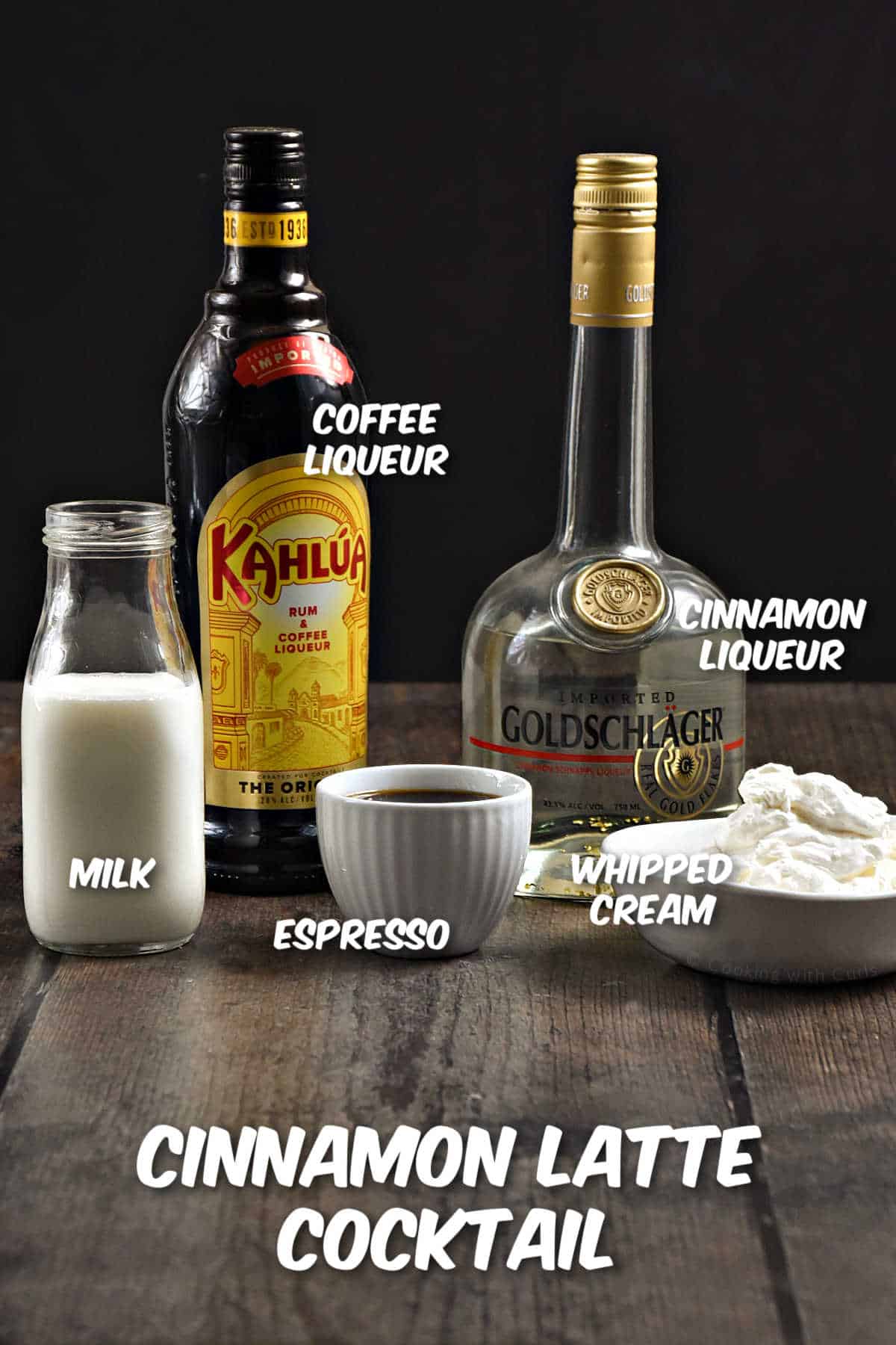 Ingredients to make cinnamon latte cocktail.