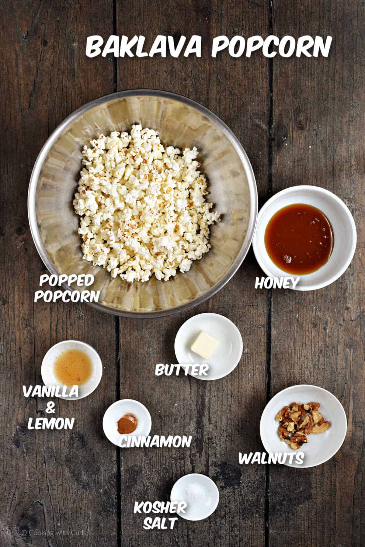 Ingredients to make baklava popcorn.