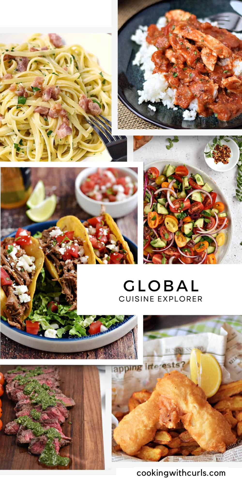 Six image collage showing global foods.