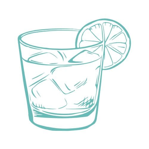 Outline of cocktail with ice and lime wheel.