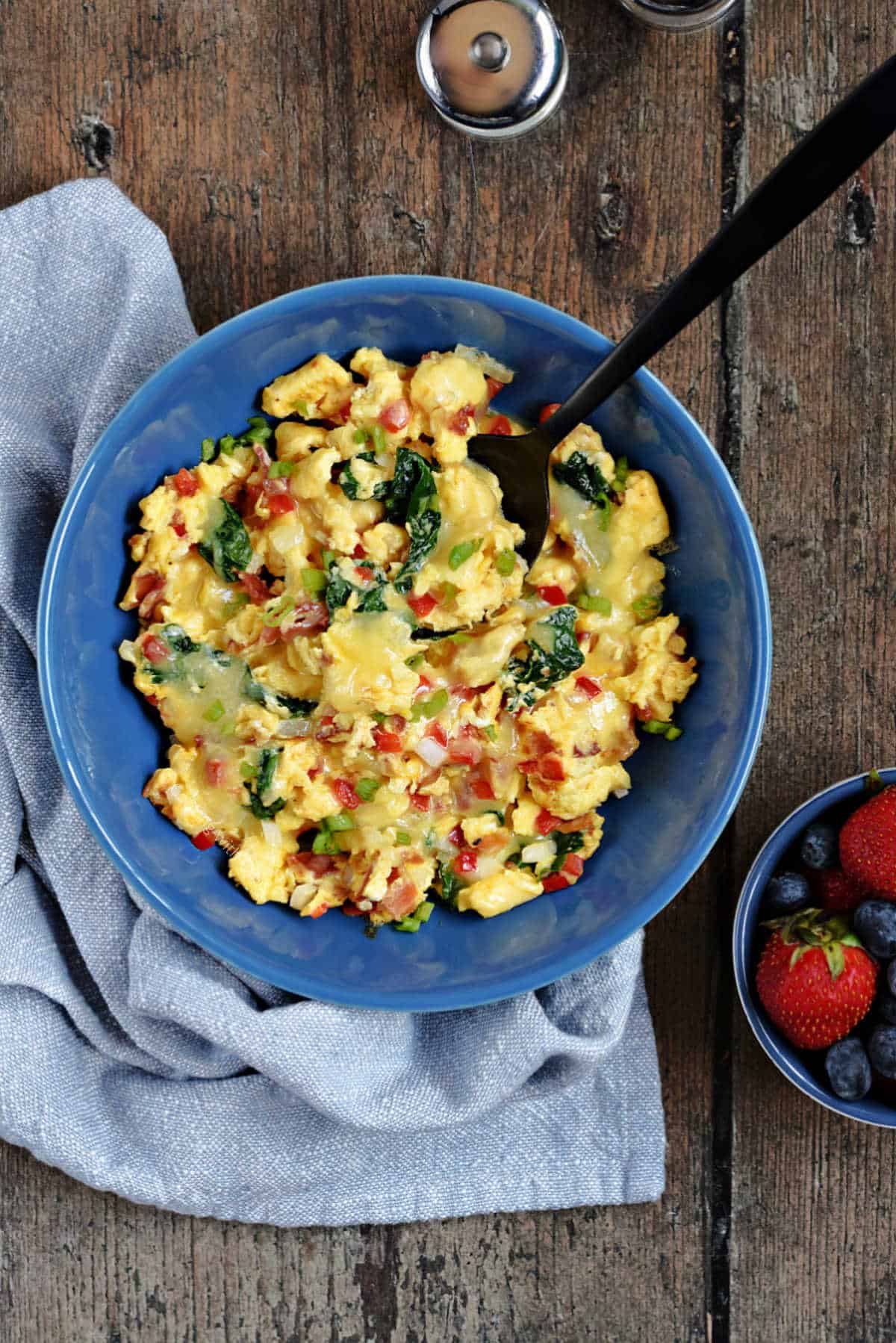 Southwest egg scramble in a servin bowl.