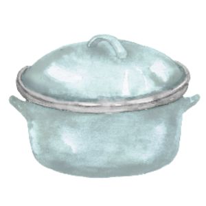 Bluish gray Dutch oven graphic.